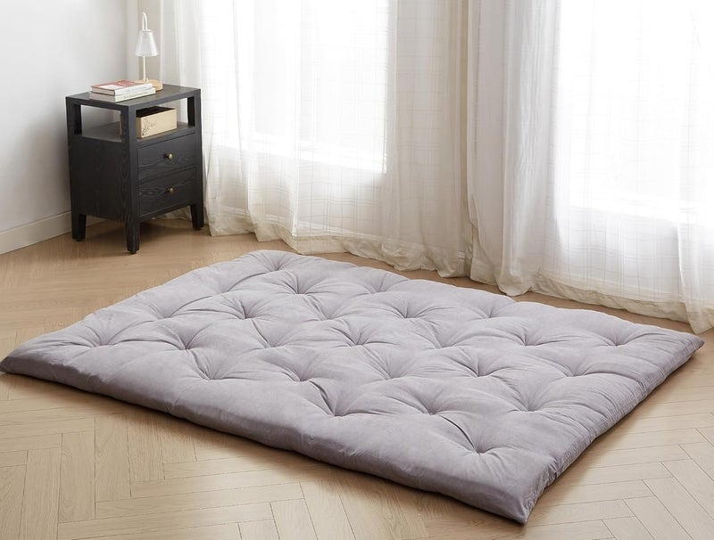 Deevine Craft Quilt Cotton Floor Mattress, Foldable Movable Rollable Single Bed Mattress, Quilted Tufted Design, 30x72x5 Inches (Grey) - Image 3