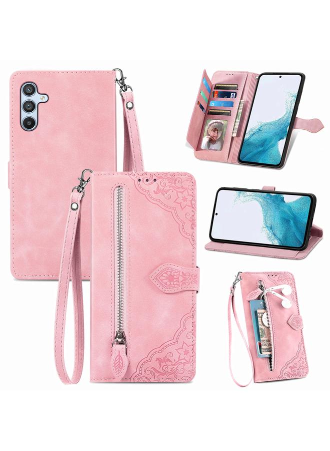 S-TOP Case For Samsung Galaxy A36 5G Embossed Flower Zipper Leather Phone Case - Image 1