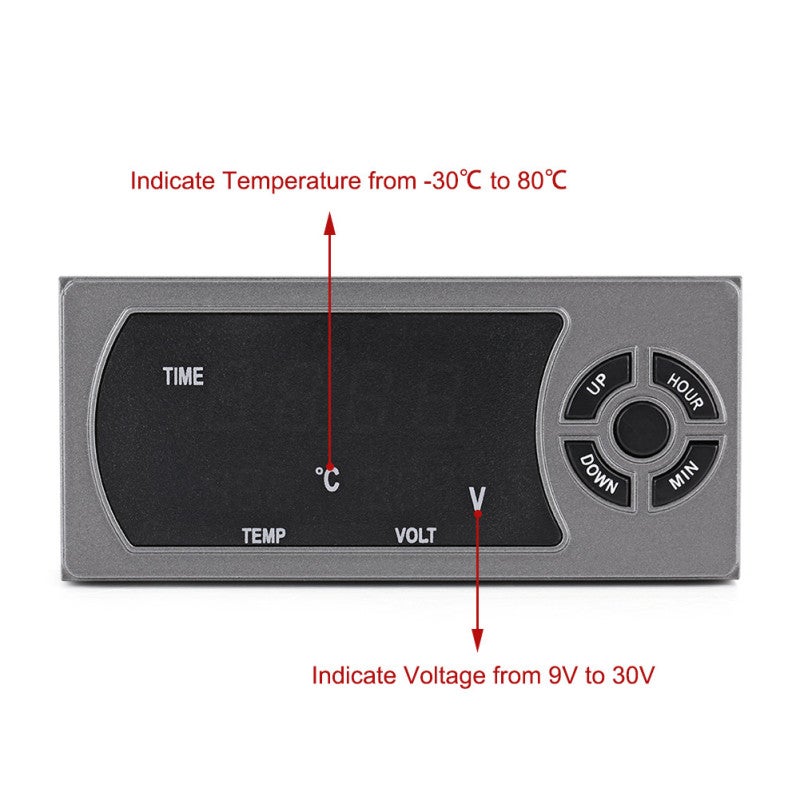 VST Car Digital Thermometer Voltmeter LED Clock - DC 9-30V Battery Voltage Temperature Monitor for 12/24V Cars - Image 3