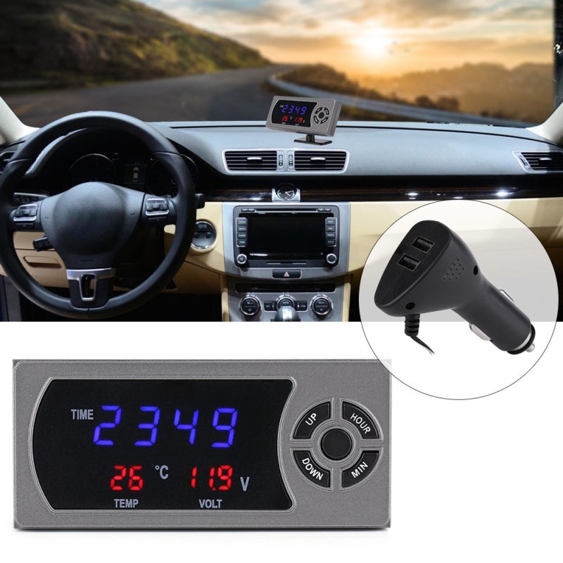 VST Car Digital Thermometer Voltmeter LED Clock - DC 9-30V Battery Voltage Temperature Monitor for 12/24V Cars - Image 1