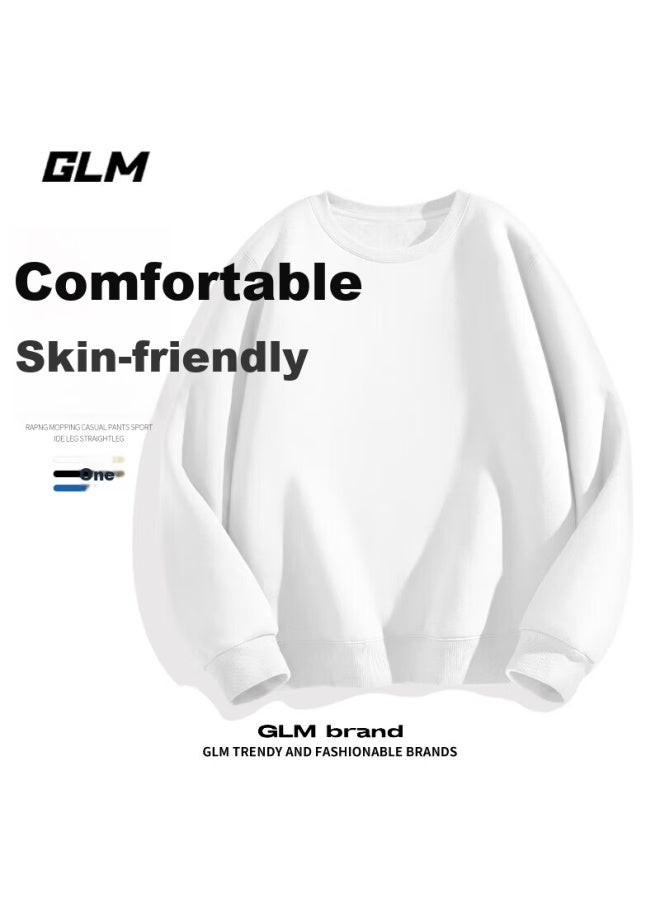 Glm Men's Heavyweight Loose Fit Crewneck Sweatshirt Spring Autumn Casual Premium Youth Trendy Jacket White M