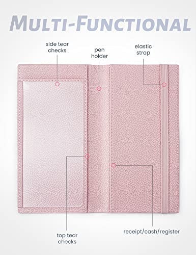 Yarnic Checkbook Cover for Personal Checkbook, Checkbook Holder with Pen Holder & Built-in Clear Plastic Divider for Duplicate Checks (Baby Pink) - Image 2