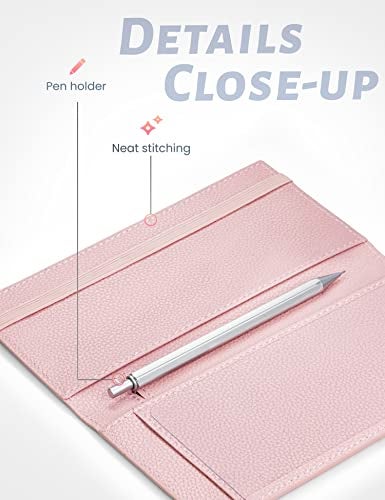 Yarnic Checkbook Cover for Personal Checkbook, Checkbook Holder with Pen Holder & Built-in Clear Plastic Divider for Duplicate Checks (Baby Pink) - Image 3