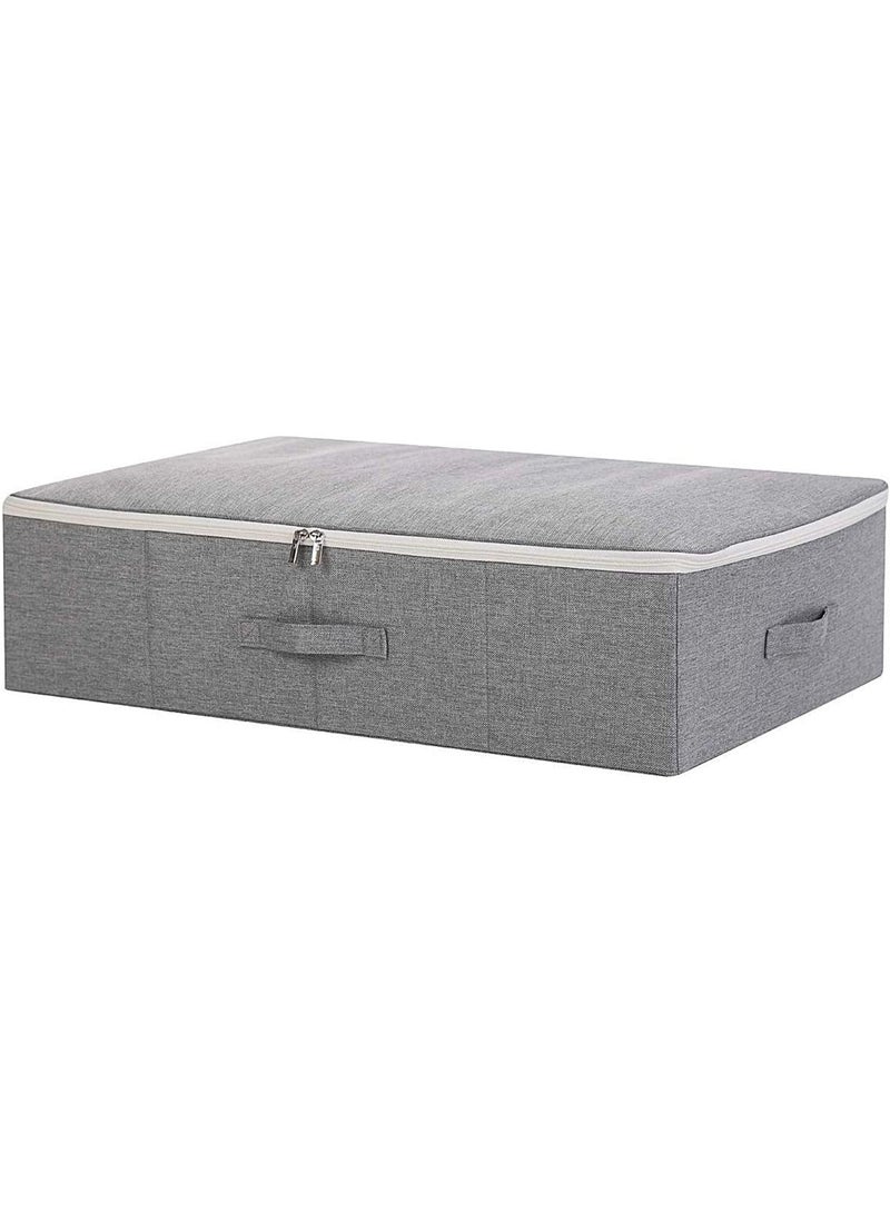 Three-side Zipper Cover Basket Collapsible Under-bed Storage Box for Blankets Duvets Comforters etc Dark Gray - Image 1