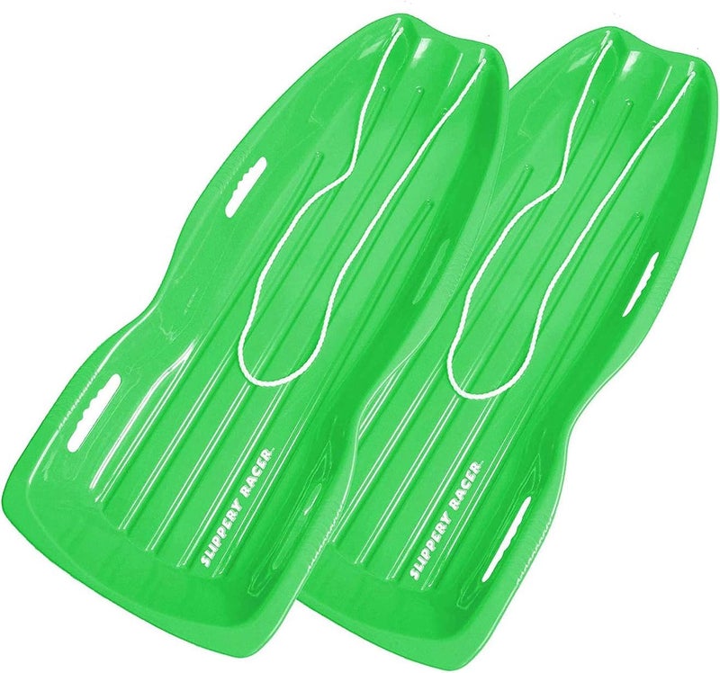 Slippery Racer Downhill Xtreme Flexible Adults and Kids Plastic Toboggan Snow Sled for up to 2 Riders with Pull Rope and Handles Green 2 Pack - Image 3
