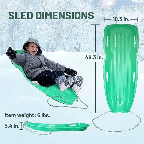 Slippery Racer Downhill Xtreme Flexible Adults and Kids Plastic Toboggan Snow Sled for up to 2 Riders with Pull Rope and Handles Green 2 Pack - Image 5