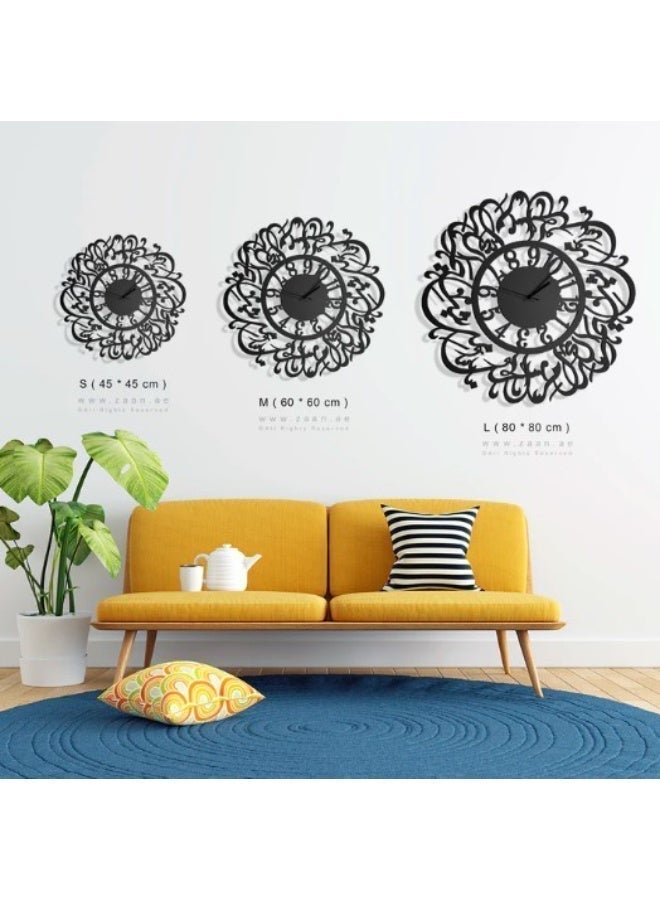 Modern Black Acrylic Arabic Calligraphy Wall Clock 45×45cm Luxury Islamic Art Silent Clock for Living Room Bedroom and Office Décor