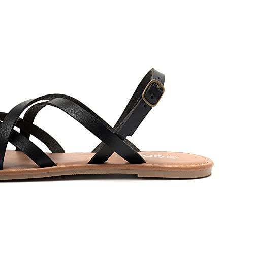 Colgo Women's Summer Strappy Flat Sandals, Adjustable Casual Fisherman Sandal with Open Toe Slingback Gladiator Sandals (7,Black) - Image 2