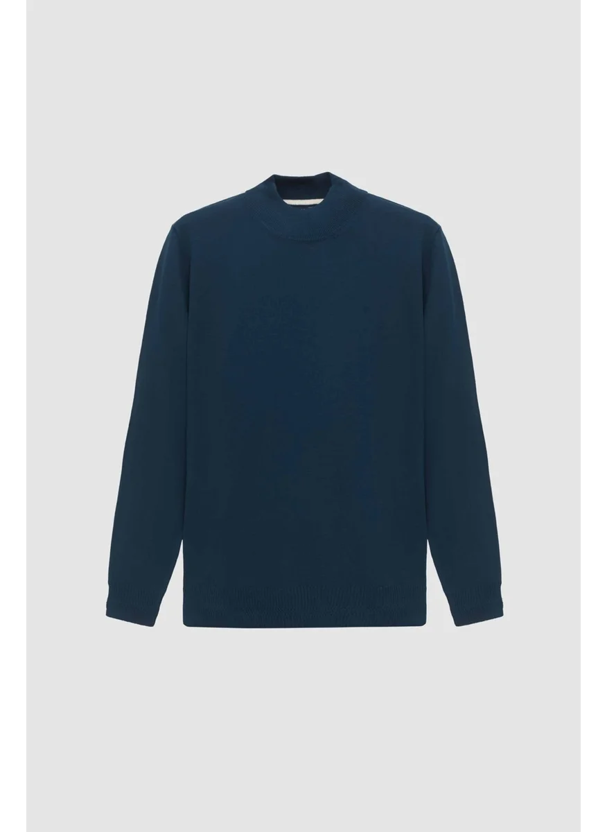D'S DAMAT D'S Groom Ds Groom Regular Fit Petrol Plain Knit Half Turtleneck Wool Knitwear Sweater