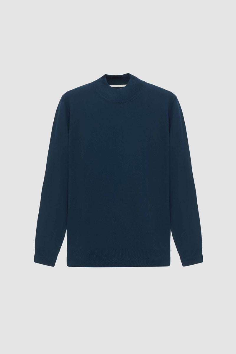 D'S DAMAT D'S Groom Ds Groom Regular Fit Petrol Plain Knit Half Turtleneck Wool Knitwear Sweater 