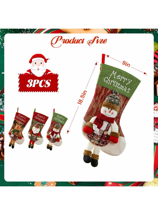 3 قطع من أكياس هدايا عيد الميلاد على شكل جوارب وأكياس هدايا مزخرفة على شكل جورب وأكياس هدايا حفلات العطلات وعيد الميلاد - Image 5