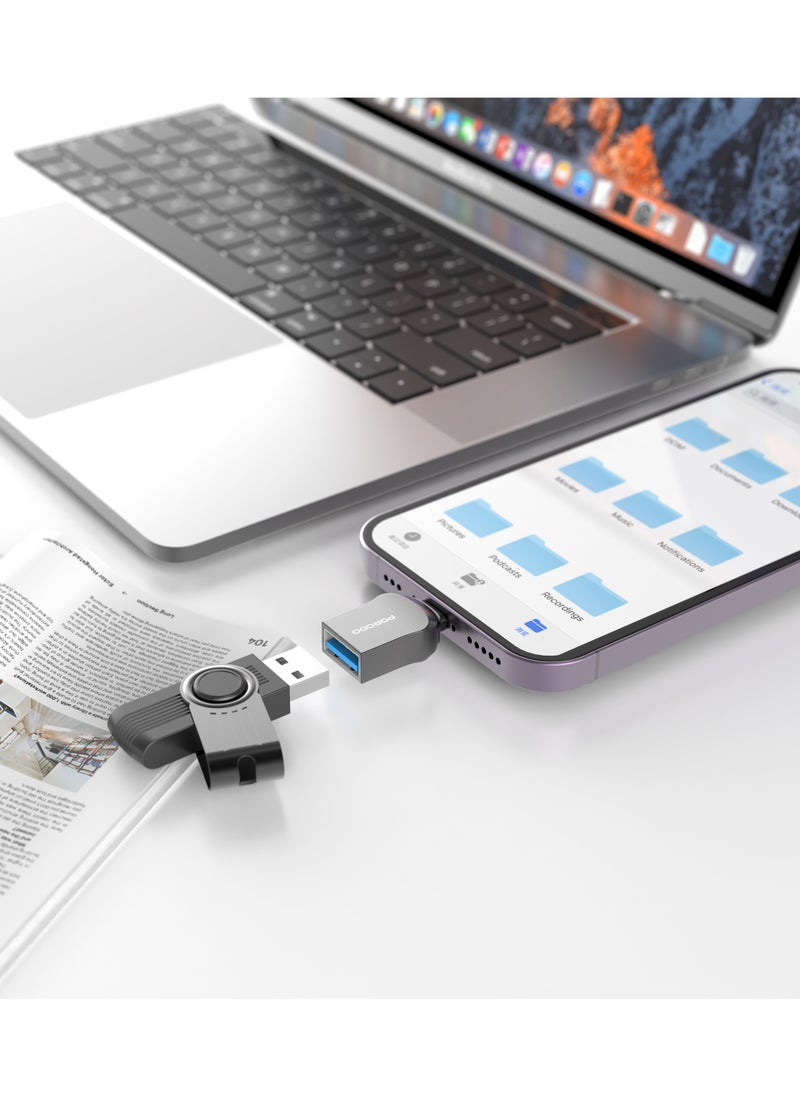 porodo OTG Adapter Lightning Converter / Zink Alloy / Lightning Devices with OTG Support - Silver  - Image 2