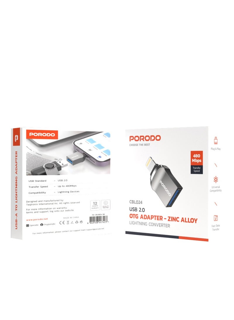 porodo OTG Adapter Lightning Converter / Zink Alloy / Lightning Devices with OTG Support - Silver  - Image 3