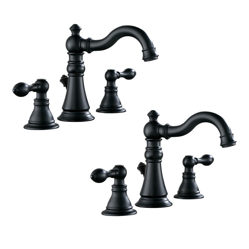 Derengge Two Handle Bathroom Sink Faucet Matte Black 3 Hole with Pop up Drain 8 Inch Widespread High Arc Lavatory Bathroom Faucet2 PackF8805MT - Image 2