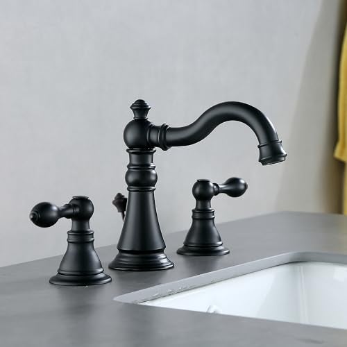 Derengge Two Handle Bathroom Sink Faucet Matte Black 3 Hole with Pop up Drain 8 Inch Widespread High Arc Lavatory Bathroom Faucet2 PackF8805MT - Image 3