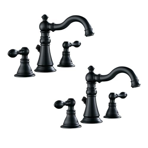 Derengge Two Handle Bathroom Sink Faucet Matte Black 3 Hole with Pop up Drain 8 Inch Widespread High Arc Lavatory Bathroom Faucet2 PackF8805MT - Image 1