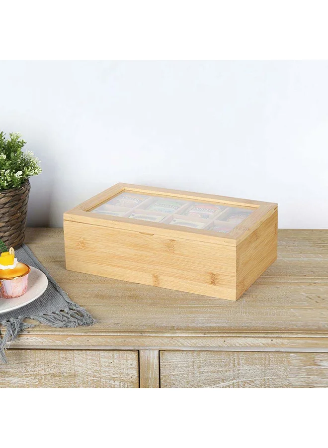 دانوب هوم Loretta Bamboo Tea Bag Box Natural Bamboo Acrylic Storage For Teabags With 8 Compartments For Kitchen & Dining Room 31.5 X 19 X 9 Hcm - Light Golden
