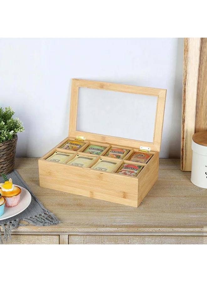 دانوب هوم Loretta Bamboo Tea Bag Box Natural Bamboo Acrylic Storage For Teabags With 8 Compartments For Kitchen & Dining Room 31.5 X 19 X 9 Hcm - Light Golden