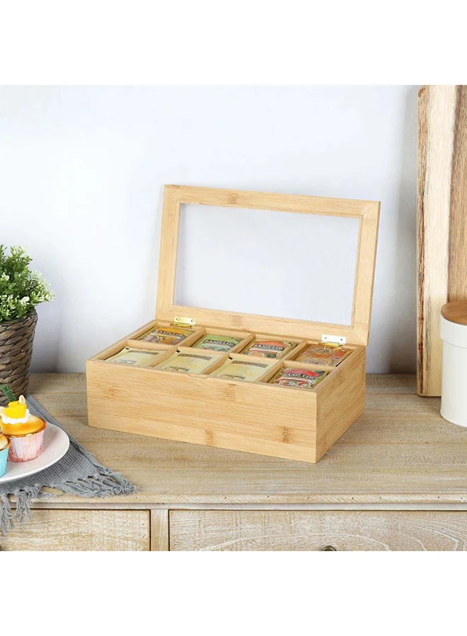 دانوب هوم Loretta Bamboo Tea Bag Box Natural Bamboo Acrylic Storage For Teabags With 8 Compartments For Kitchen & Dining Room 31.5 X 19 X 9 Hcm - Light Golden