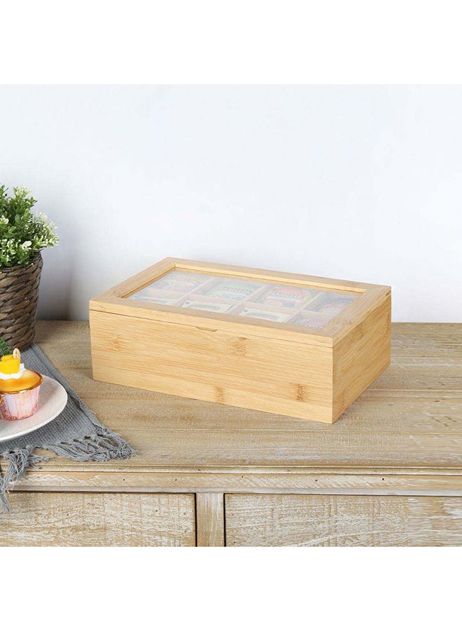 DANUBE HOME Loretta Bamboo Tea Bag Box Natural Bamboo Acrylic Storage For Teabags With 8 Compartments For Kitchen & Dining Room 31.5 X 19 X 9 Hcm - Light Golden - Image 3