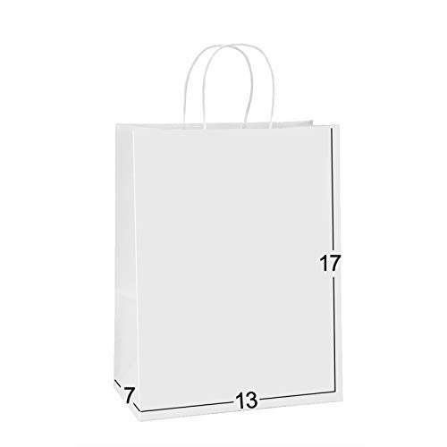BagDream Kraft Paper Bags 13x7x17 50Pcs White Gift Bags with Handles Bulk Large for Shopping, Party Favors, Retail, Merchandise, Grocery Recyclable Paper Sacks - Image 1
