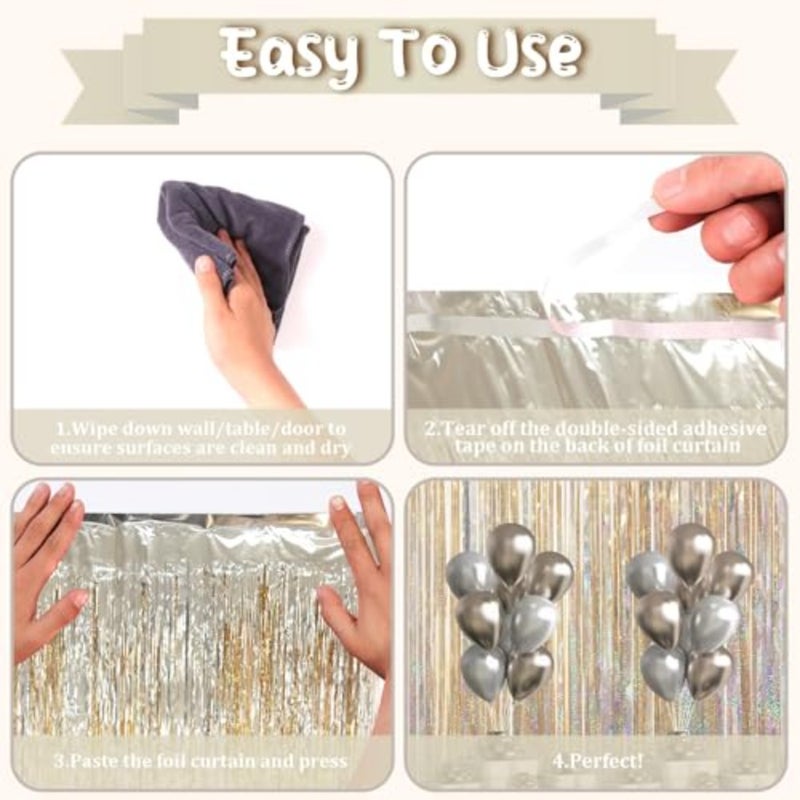 3 Pcs Champagne Gold Tinsel Curtain Backdrop, Tinsel Streamers Party Decorations, Fringe Backdrop for Birthday, Champagne Foil Fringe Backdrop Curtains for Anniversary Wedding Supplies 3.28 x 6.56 ft - Image 5