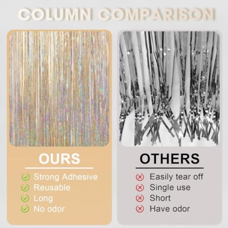 3 Pcs Champagne Gold Tinsel Curtain Backdrop, Tinsel Streamers Party Decorations, Fringe Backdrop for Birthday, Champagne Foil Fringe Backdrop Curtains for Anniversary Wedding Supplies 3.28 x 6.56 ft - Image 4