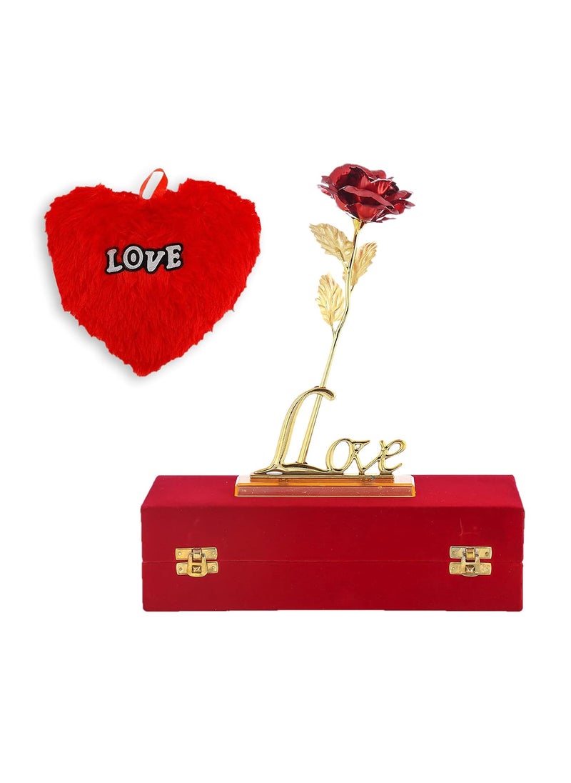 INTERNATIONAL GIFT INTERNATIONAL GIFT Red Rose and Love Stand with Red Velvet Box and Heart Shape Red PillowCushions 25 cm 