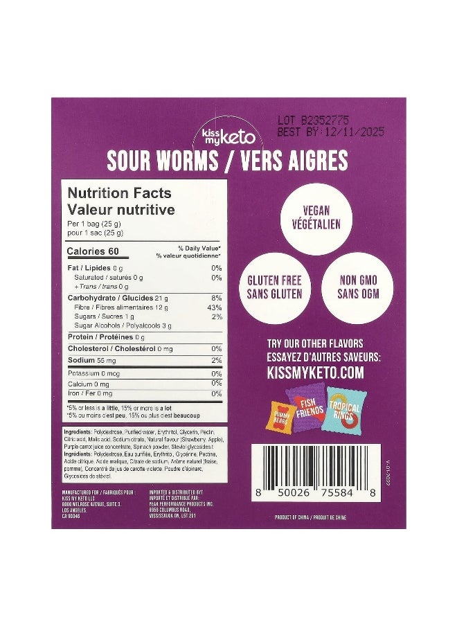 Kiss My Keto Kiss My Keto, Gummy Candy, Sour Worms, 8 Bags, 0.88 oz (25 g) Each  - Image 2