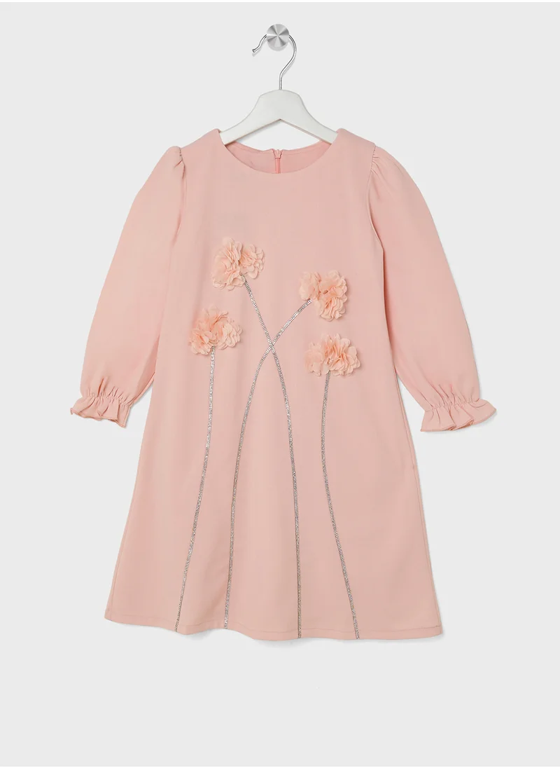 ليتل جولدن ابل Little Full Sleeves With Flower Dress