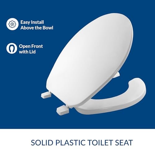 BEMIS 75 Commercial Open Front Plastic Toilet Seat, Heavy Duty Industrial Seat with Lid, Round, White - Image 3
