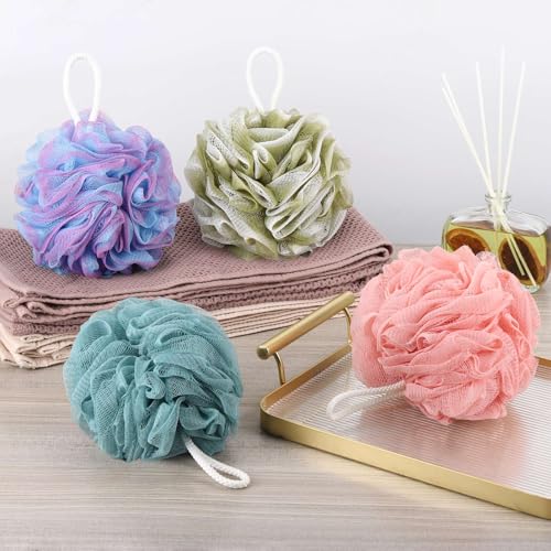 BTYMS 4Pcs Loofah Sponge 60g/pc Bath Puffs Shower Scrunchies Mesh Pouf for Shower - Image 5