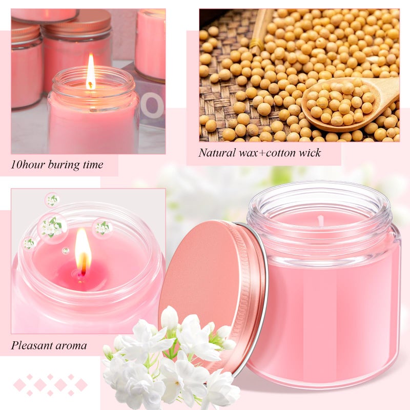 Conelist 24 Pcs Mini Mason Jar Candles Bulk 4 oz Scented Wax Candles Gift Small Soy Scented with Lid Decoration for Wedding Birthday Baby Shower, Freesia, Jasmine, Lavender(Pink) - Image 5