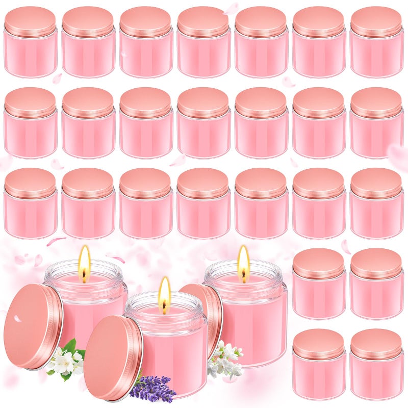 Conelist 24 Pcs Mini Mason Jar Candles Bulk 4 oz Scented Wax Candles Gift Small Soy Scented with Lid Decoration for Wedding Birthday Baby Shower, Freesia, Jasmine, Lavender(Pink) - Image 1