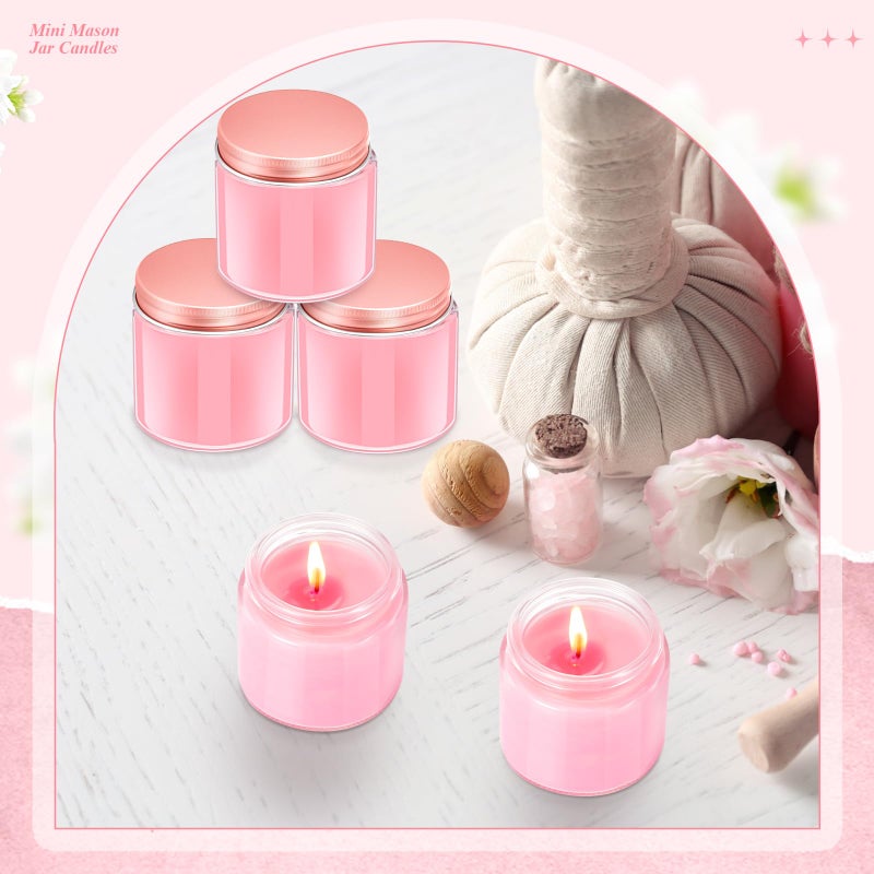 Conelist 24 Pcs Mini Mason Jar Candles Bulk 4 oz Scented Wax Candles Gift Small Soy Scented with Lid Decoration for Wedding Birthday Baby Shower, Freesia, Jasmine, Lavender(Pink) - Image 4