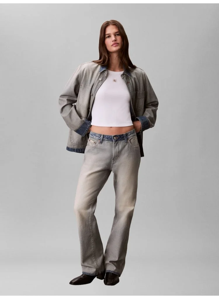 Calvin Klein Jeans Bright White Slim Ribbed Cotton Badge T-Shirt for Women | Best Price UAE