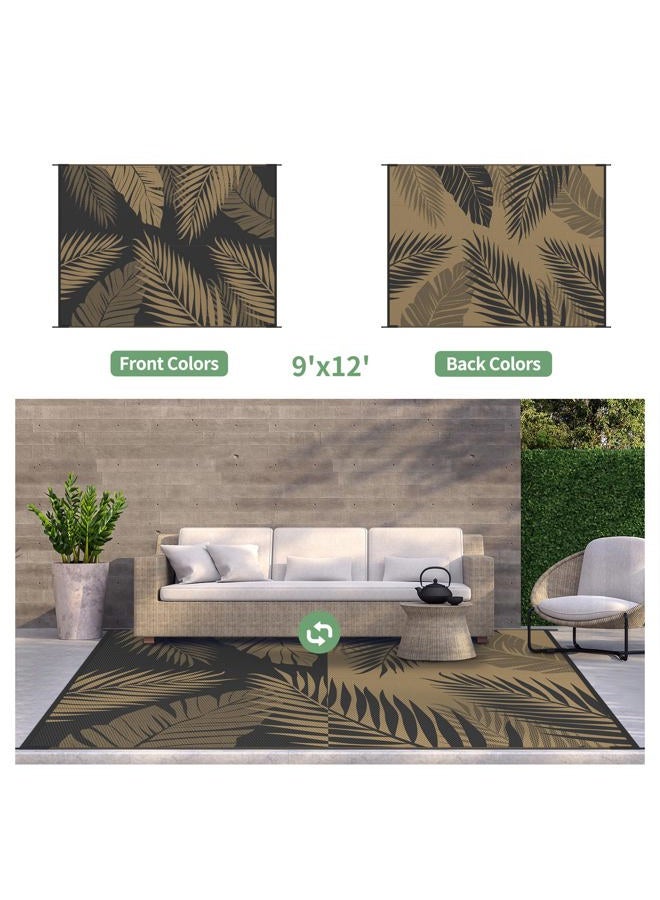GENIMO Outdoor Rug 9' x 12' Waterproof for Patios Clearance, Reversible Outdoor Plastic Straw Camping Rug Carpet, Large Area Rugs Mats for RV, Camper, Deck, Balcony, Porch, Beach, Picnic, Black&Brown - Image 2