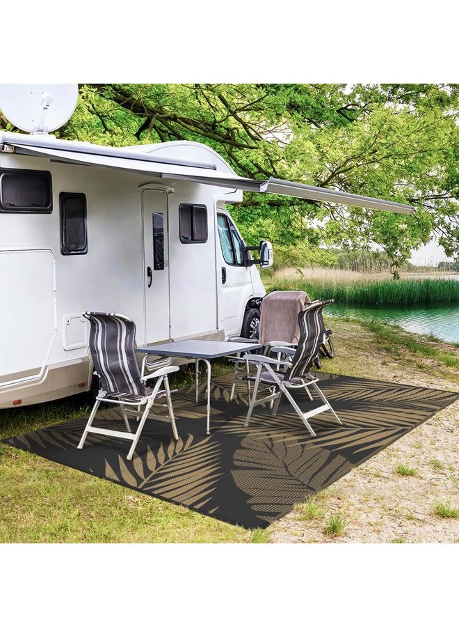 GENIMO Outdoor Rug 9' x 12' Waterproof for Patios Clearance, Reversible Outdoor Plastic Straw Camping Rug Carpet, Large Area Rugs Mats for RV, Camper, Deck, Balcony, Porch, Beach, Picnic, Black&Brown - Image 5