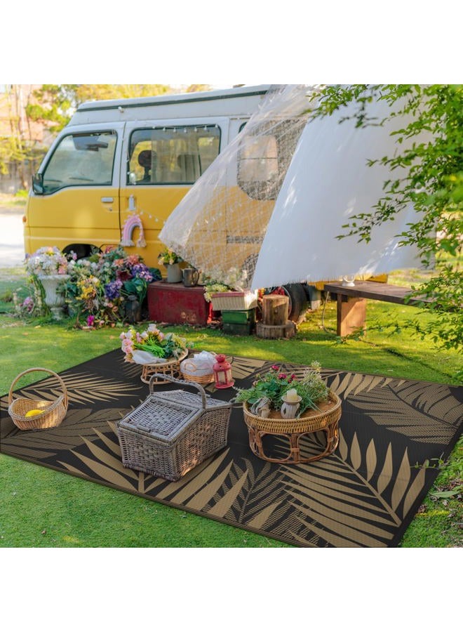 GENIMO Outdoor Rug 9' x 12' Waterproof for Patios Clearance, Reversible Outdoor Plastic Straw Camping Rug Carpet, Large Area Rugs Mats for RV, Camper, Deck, Balcony, Porch, Beach, Picnic, Black&Brown - Image 3