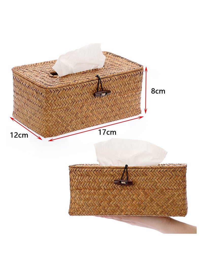 Excefore حامل صندوق المناديل المنسوجة المستطيل، غطاء صندوق المناديل من الأعشاب البحرية، حامل نابكين زخرفي، موزع علبة الورق، حوامل المناديل مع غطاء مفتوح للأعلى، مكعب المناديل للمنزل والمكتب والحمام - Image 5