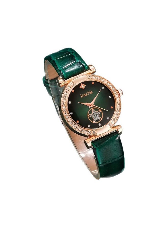 INC 5 Pcs Rhinestone Watch Set，Ladies' Crystal Quartz Watch，Women's Luxurious Bling Crystal Decorated Watch with Earrings, Bracelet, Necklace, Ring,Fashionable and Elegant, Suitable for a gift for women - Image 5