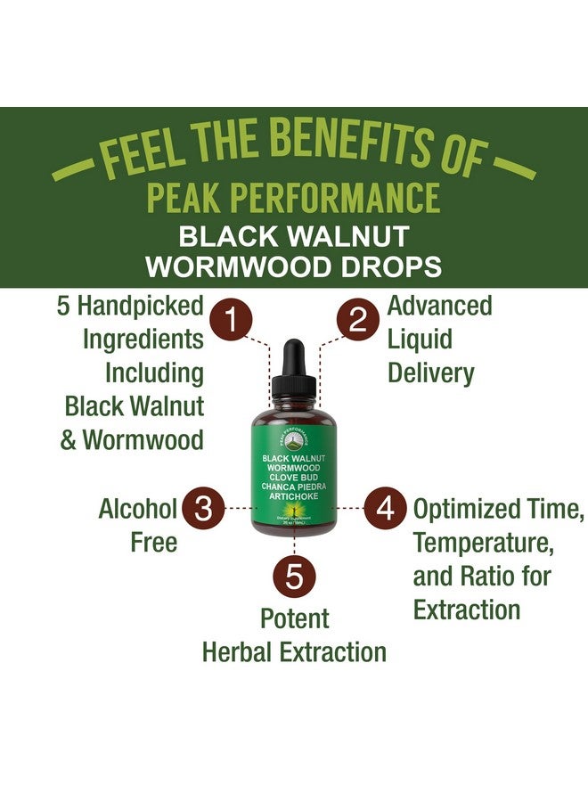 Peak Performance Wormwood Black Walnut Clove Cleanse For Humans. Elimination Detox + Intestinal Support Liquid Tincture Supplement for Adults and Kids. With Artichoke and Chanca Piedra for Additional Benefits - Image 2
