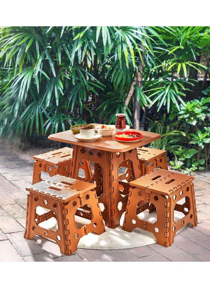 5DM - Portable Plastic Foldable Hunting Fish Camping Picnic Game Table Folding Coffee Table Set 4+1 - Image 1
