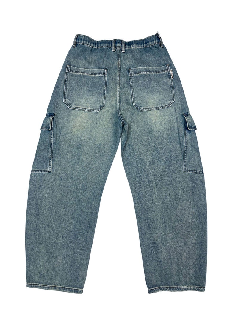 Hub For Less selvega Men's Cargo Skater Jeans – Baggy Fit, Front Craft Details & Waist Lace Finish - Image 2