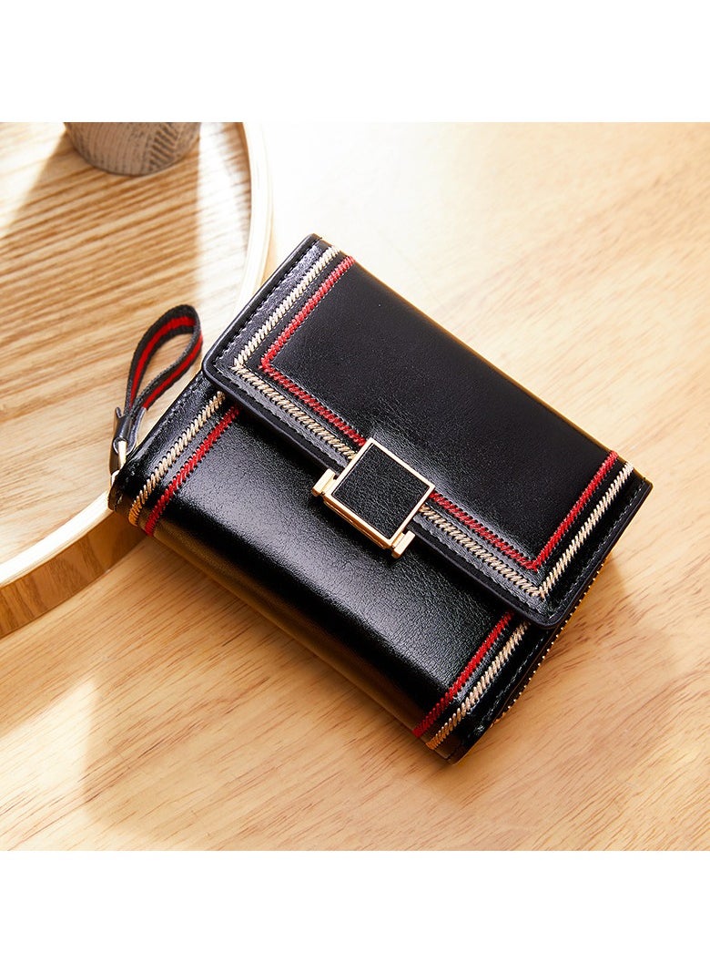 CMGTYYD Purses for Women RFID Blocking Leather Short Purse Accordion Wallets with 17 Credit Card Holder Bifold Ladies Small Purse, Black  - Image 1