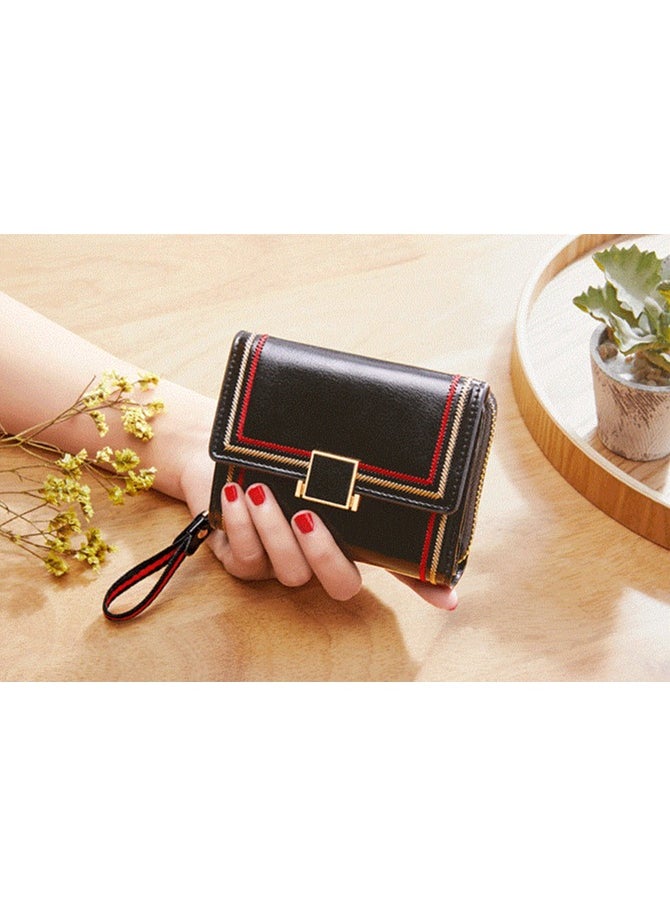 CMGTYYD Purses for Women RFID Blocking Leather Short Purse Accordion Wallets with 17 Credit Card Holder Bifold Ladies Small Purse, Black  - Image 2