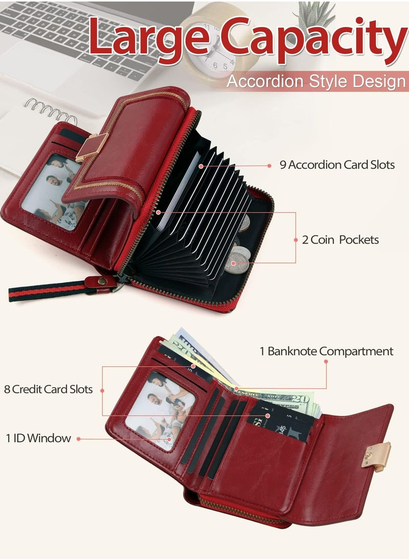 CMGTYYD Purses for Women RFID Blocking Leather Short Purse Accordion Wallets with 17 Credit Card Holder Bifold Ladies Small Purse, Black  - Image 3