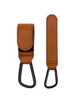 MOXO 2 PCS Stroller Hooks Multipurpose Baby Bag Buggy Cli Premium Leather Style Stroller Clamp Safe and Reliable Shopping Bag Holders Brown  - Image 1