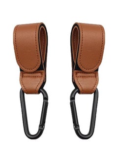 MOXO 2 PCS Stroller Hooks Multipurpose Baby Bag Buggy Cli Premium Leather Style Stroller Clamp Safe and Reliable Shopping Bag Holders Brown  - Image 2