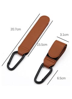 MOXO 2 PCS Stroller Hooks Multipurpose Baby Bag Buggy Cli Premium Leather Style Stroller Clamp Safe and Reliable Shopping Bag Holders Brown  - Image 3